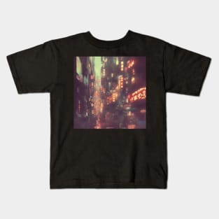 Urban Atmosphere Artistry - Moody Anime Noir Cinematic Japanese Cityscape Kids T-Shirt